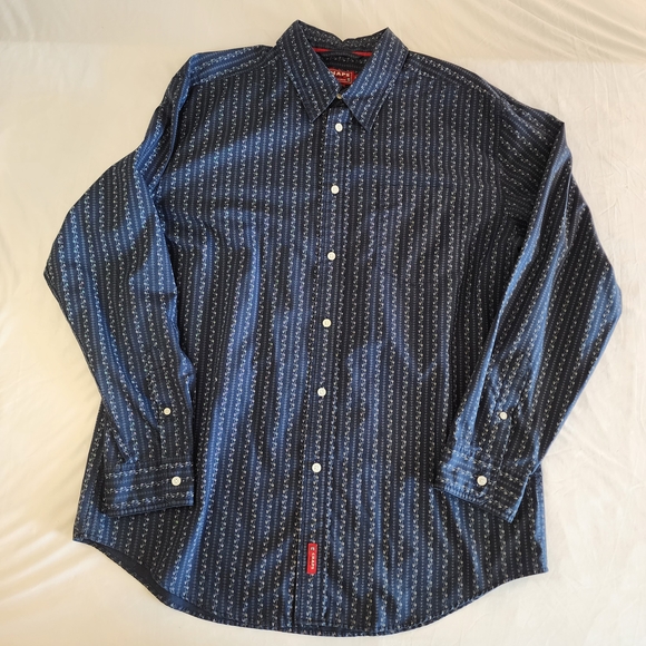 Chaps Dark Blue and White Striped Dress Shirt Vtg - Picture 1 of 7